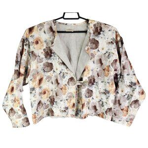 Women Karol Richardson Brown Floral 100% Linen Jacket Long Sleeve One Size